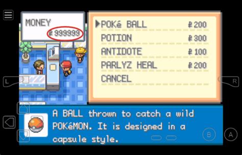 infinite money pokemon leaf green